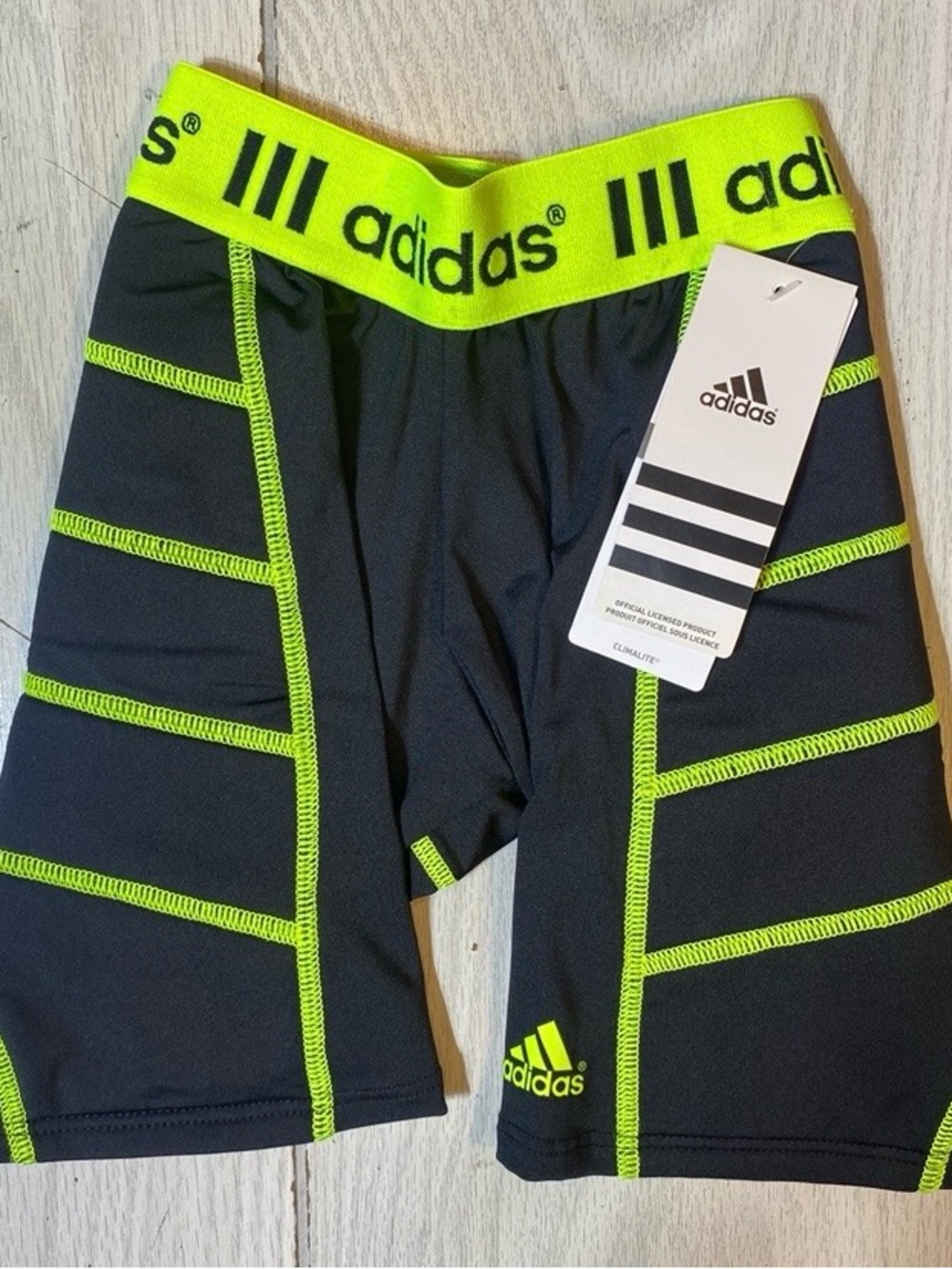 Adidas Girls Destiny Solid Slider Shorts Black Neon Green Youth XS NWT GBA12002